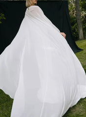 Dressystars Trumpet Mermaid Scoop Neck Cape Sleeves Sweep Train Chiffon Elastic Satin Wedding Dress