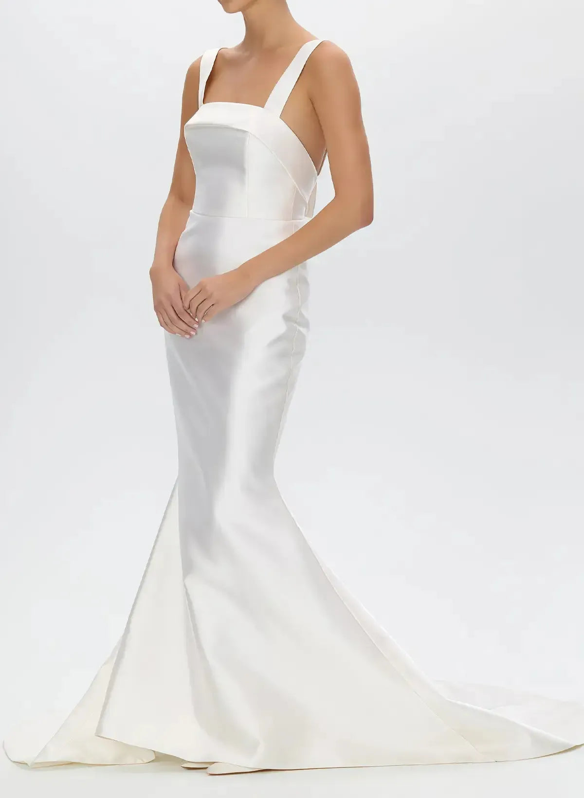 Dressystars Trumpet Mermaid Scoop Neck Sleeveless Satin Wedding Dress with Detachable Bow Train