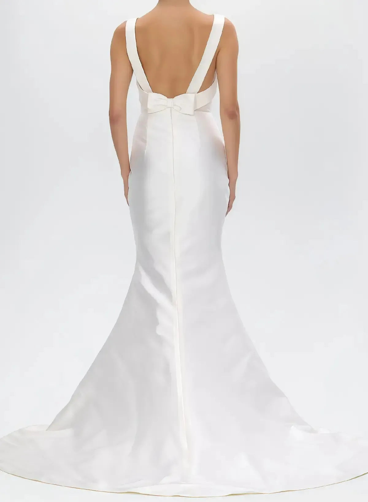 Dressystars Trumpet Mermaid Scoop Neck Sleeveless Satin Wedding Dress with Detachable Bow Train