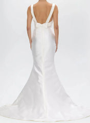 Dressystars Trumpet Mermaid Scoop Neck Sleeveless Satin Wedding Dress with Detachable Bow Train