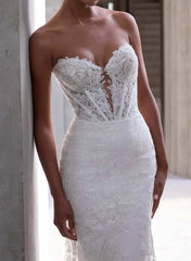 Dressystars Trumpet Mermaid Sweetheart Long Sleeves Court Train Elastic Satin Wedding Dress with Appliques