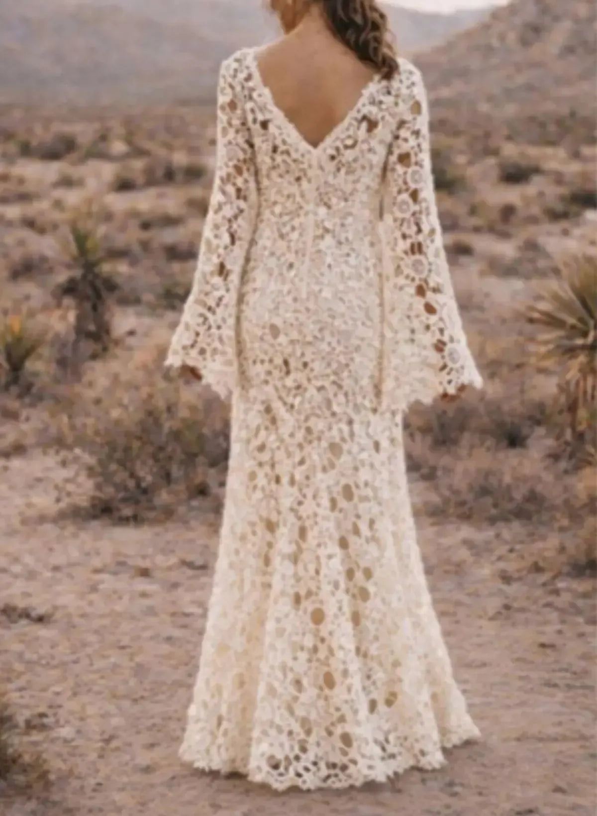 Dressystars Trumpet Mermaid V Neck Long Sleeves Sweep Train Lace Wedding Dress with Front Slit