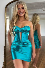 Dressystars Turquoise Homecoming Dress Corset Keyhole Tight Short Prom Dress with Ruffles
