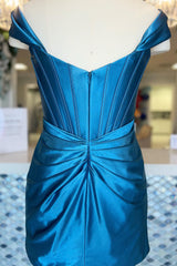 Dressystars Turquoise Homecoming Dress Corset Off the Shoulder Ruched Tight Prom Dress