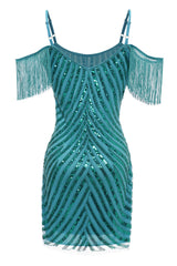 Dressystars Turquoise Homecoming Dress Tight Sequin Short Prom Dress with Fringes