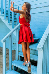Dressystars Two Piece Red Homecoming Dress Short Prom Dress with Bowknot