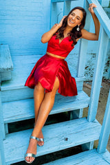 Dressystars Two Piece Red Homecoming Dress Short Prom Dress with Bowknot