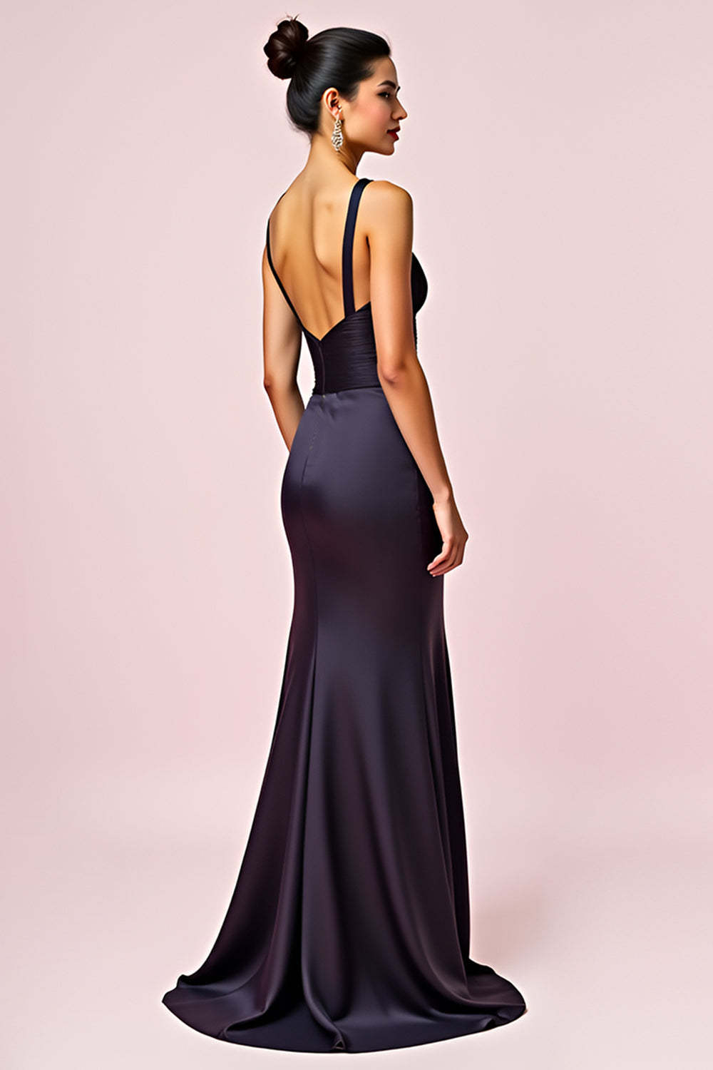 Dressystars V-Neck Backless Navy Wedding Guest Dress Sheath Long Formal Dress