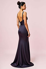 Dressystars V-Neck Backless Navy Wedding Guest Dress Sheath Long Formal Dress