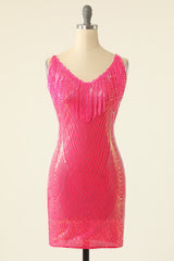 Dressystars V-Neck Fuchsia Homecoming Dress Prom Dress With Fringes