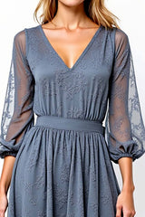 Dressystars V-Neck Knee-Length A Line Grey Formal Dress With Lace