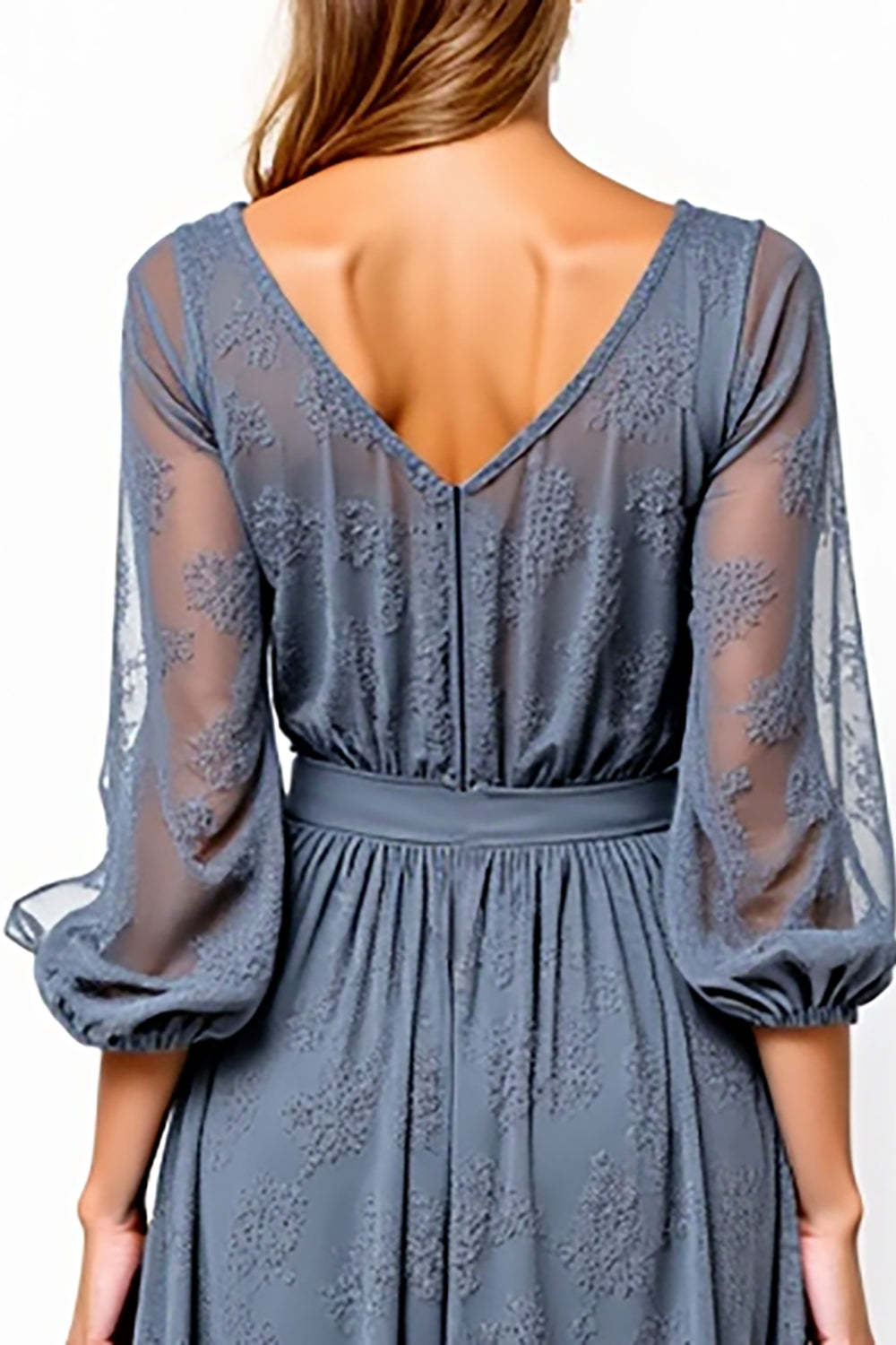 Dressystars V-Neck Knee-Length A Line Grey Formal Dress With Lace