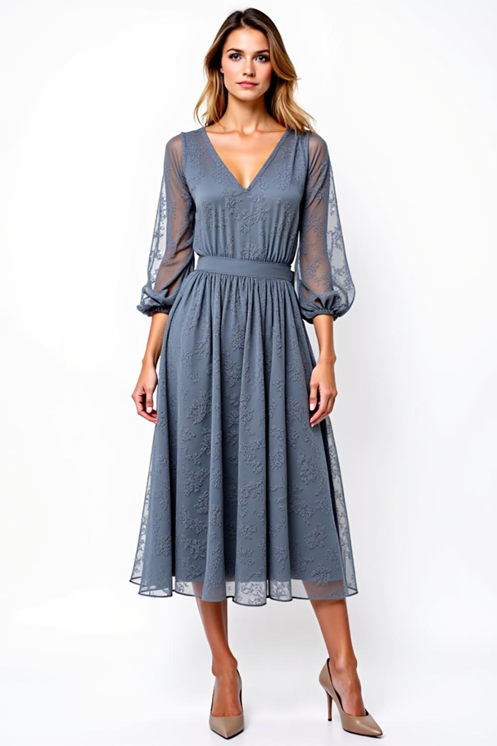 Dressystars V-Neck Knee-Length A Line Grey Formal Dress With Lace