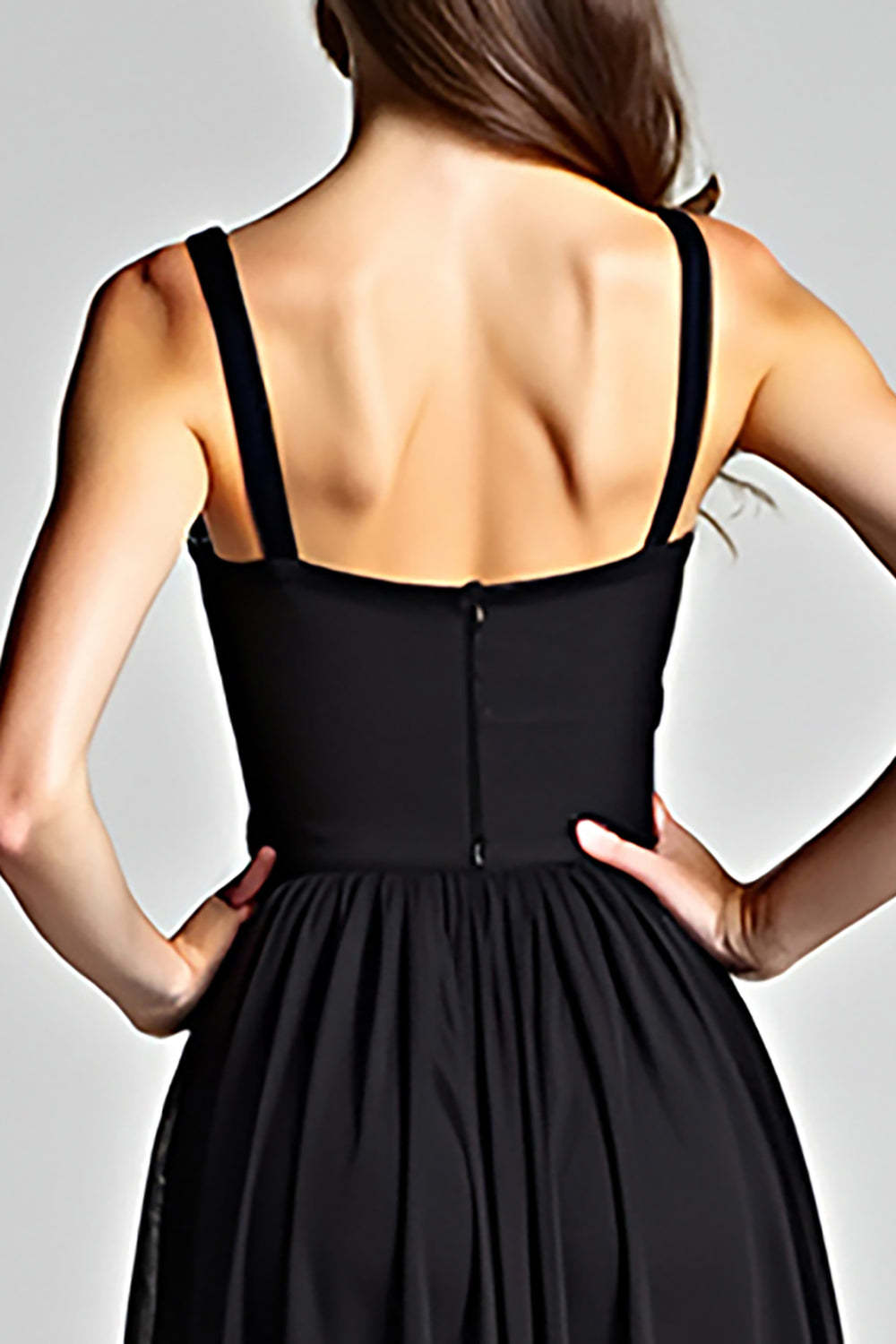 Dressystars V-Neck Long Black Wedding Guest Dress A Line Formal Dress With Slit