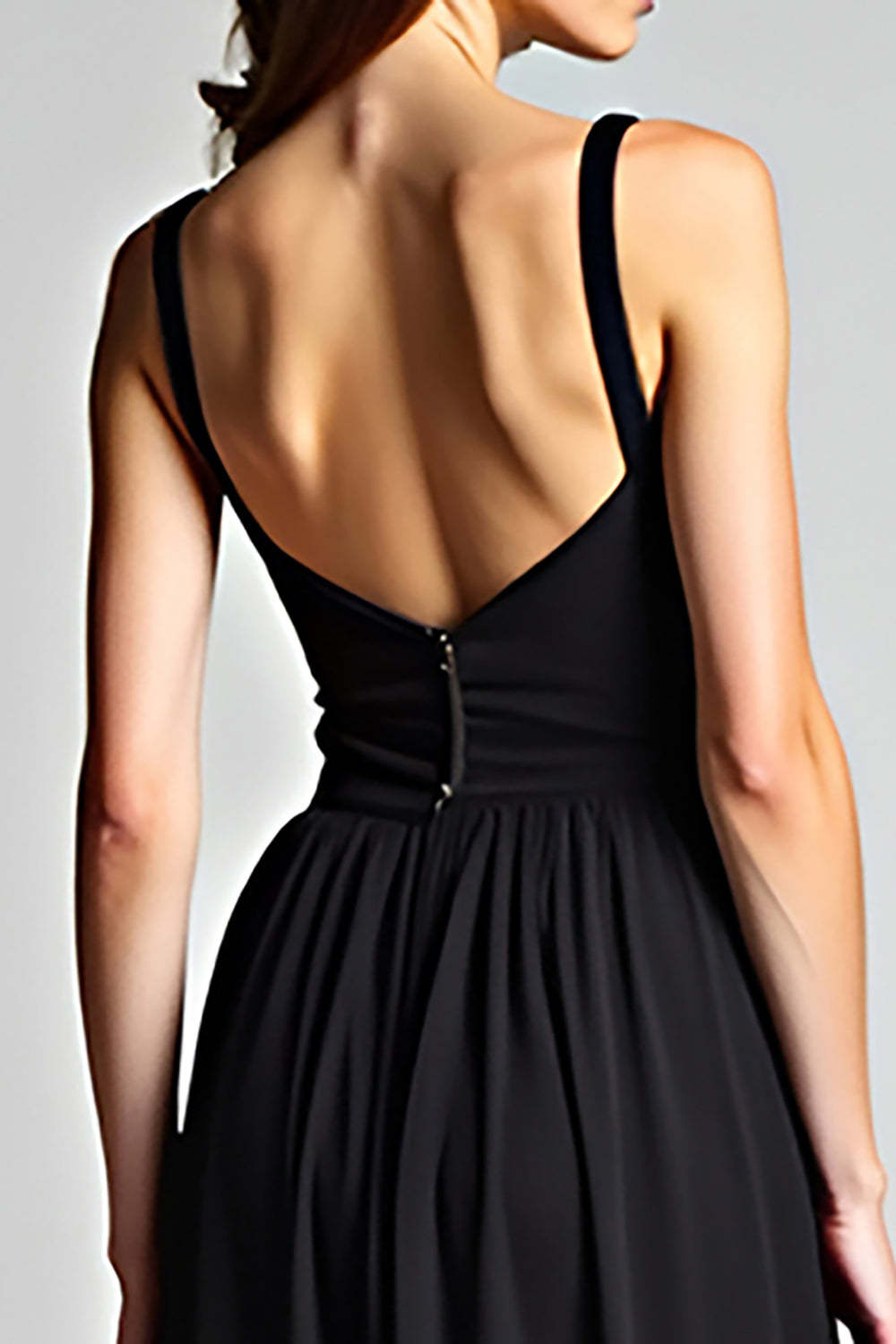 Dressystars V-Neck Long Black Wedding Guest Dress A Line Formal Dress With Slit