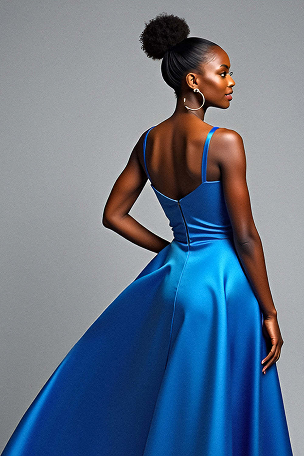 Dressystars V-Neck Royal Blue Wedding Guest Dress Long Satin Formal Dress With Slit