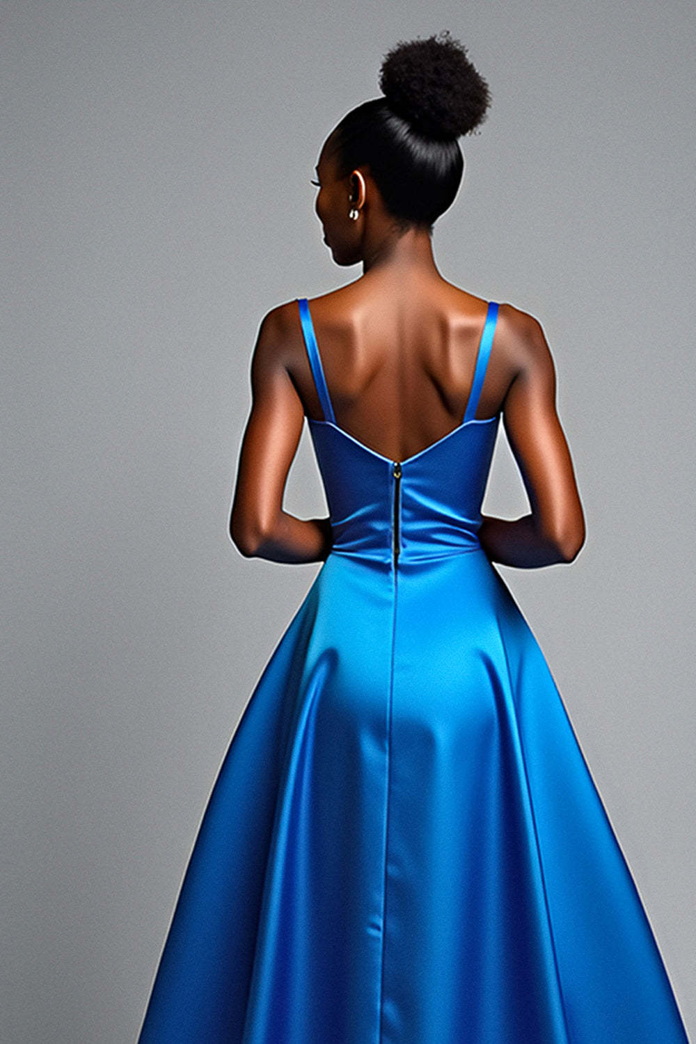 Dressystars V-Neck Royal Blue Wedding Guest Dress Long Satin Formal Dress With Slit