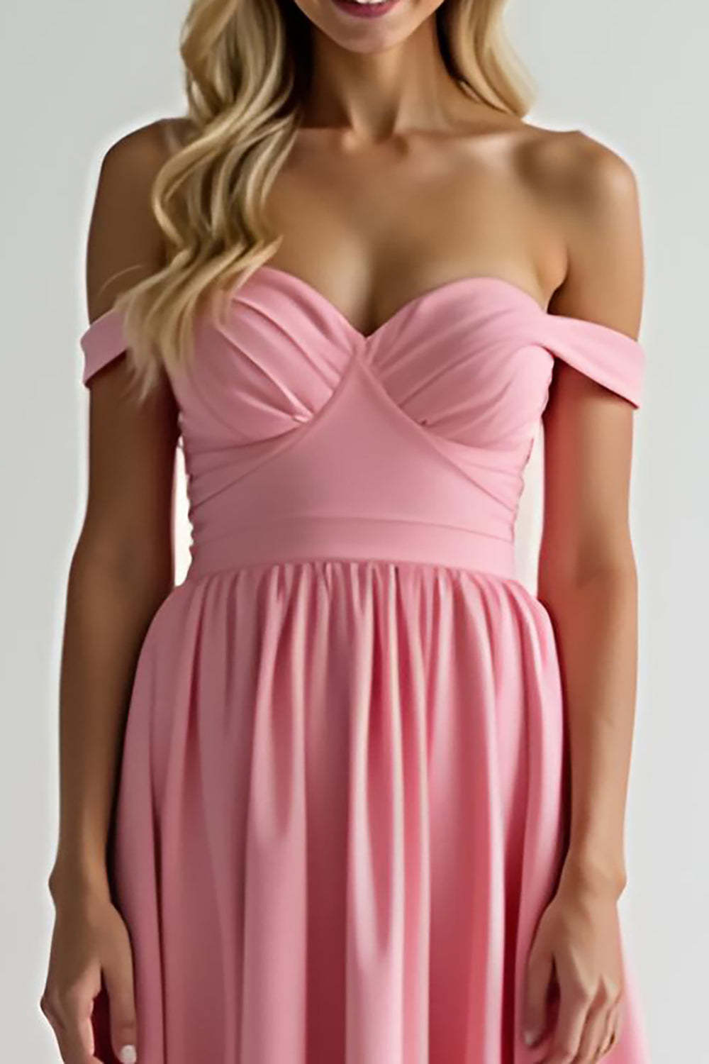Dressystars Watermelon A Line Satin Off The Shoulder Long Bridesmaid Dress