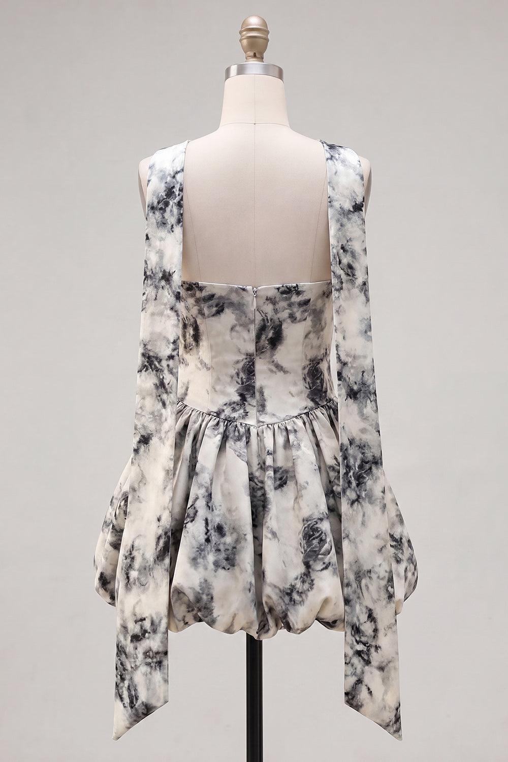 Dressystars White & Black Floral Strapless Keyhole A-Line Short Homecoming Dress