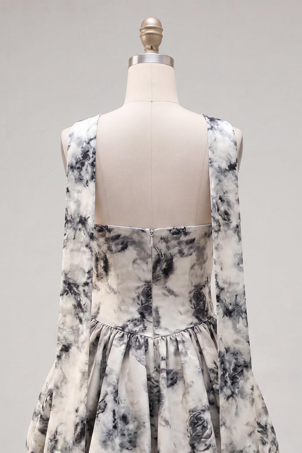 Dressystars White & Black Floral Strapless Keyhole A-Line Short Homecoming Dress