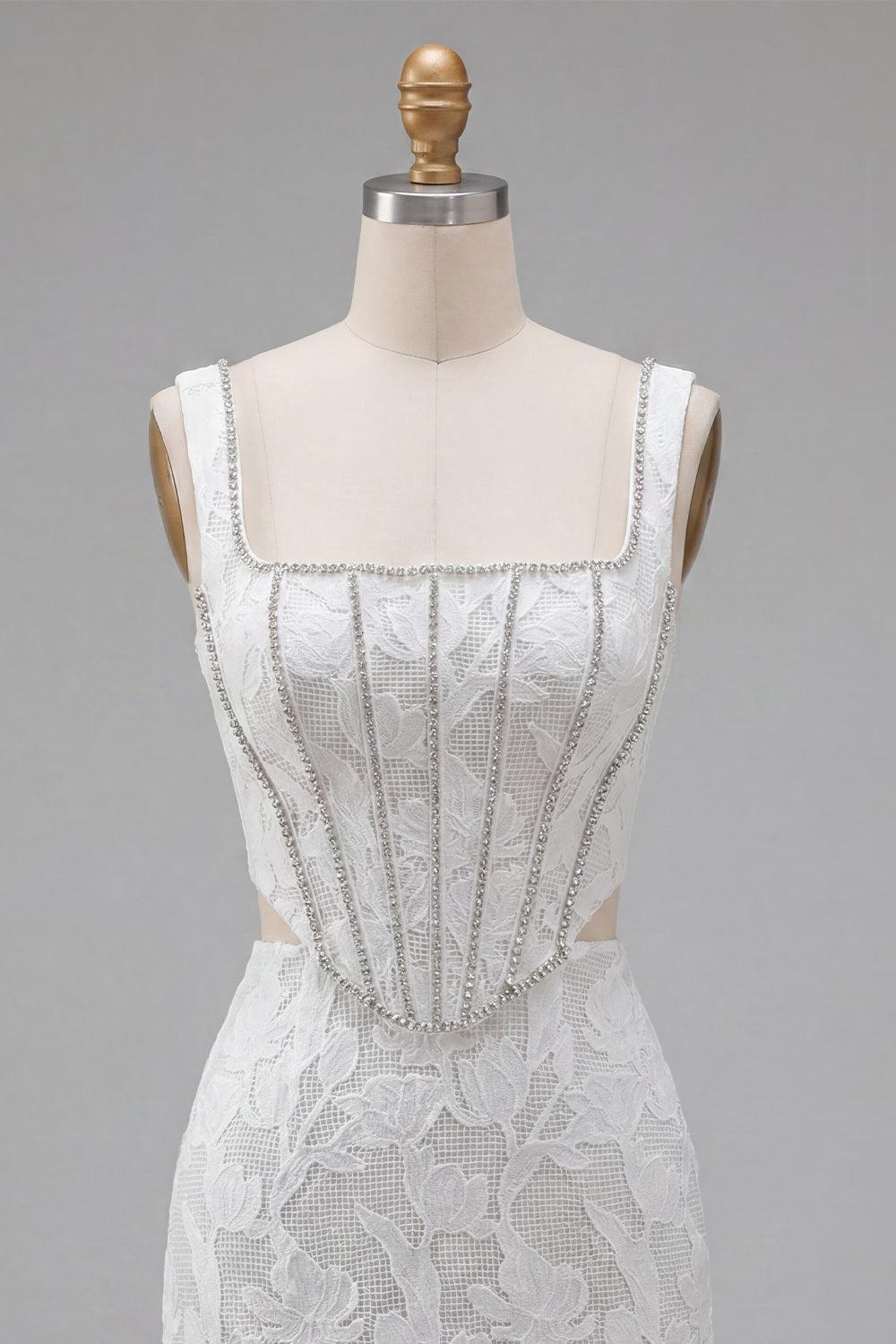 Dressystars White Floral Square Neck Cut-Out Corset Tight Short Homecoming Dress