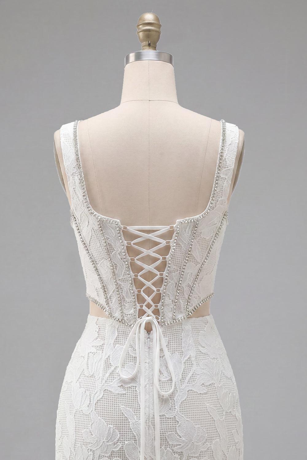 Dressystars White Floral Square Neck Cut-Out Corset Tight Short Homecoming Dress