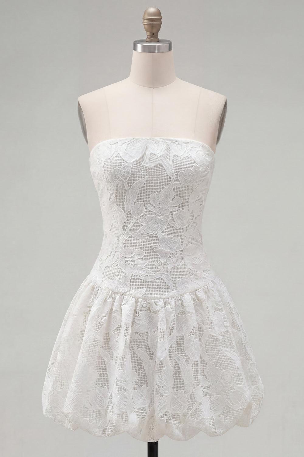 Dressystars White Floral Strapless A-Line Short Homecoming Dress