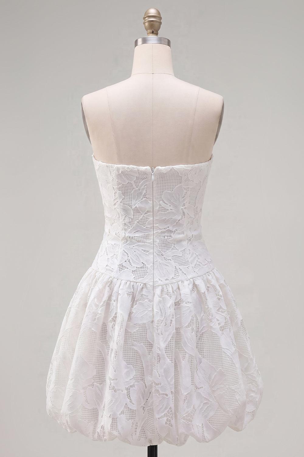 Dressystars White Floral Strapless A-Line Short Homecoming Dress