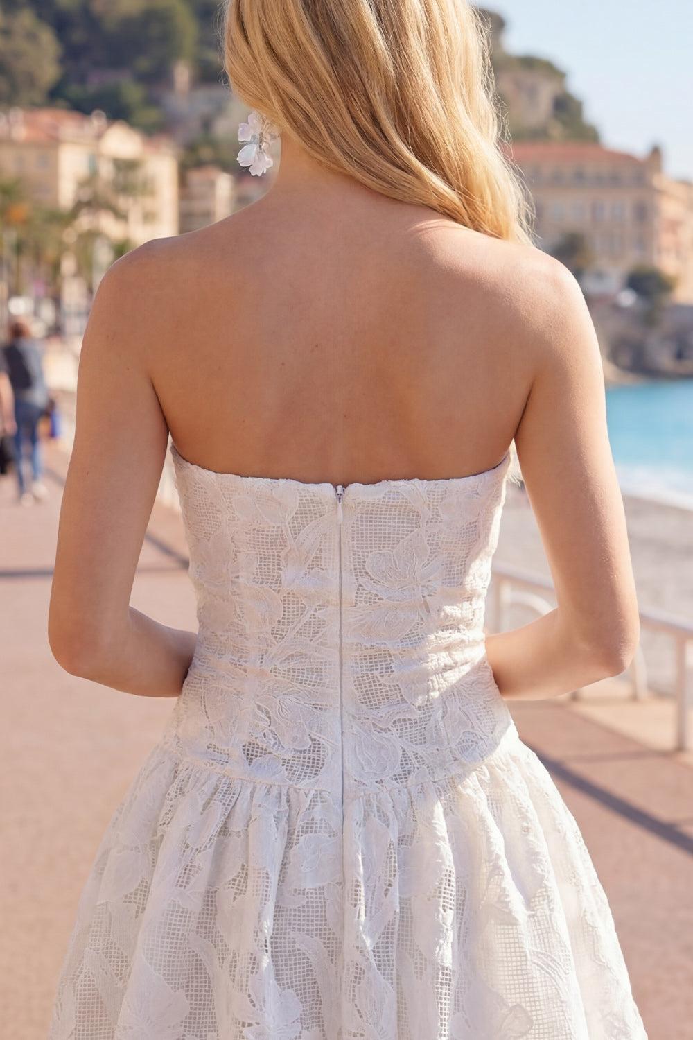 Dressystars White Floral Strapless A-Line Short Homecoming Dress