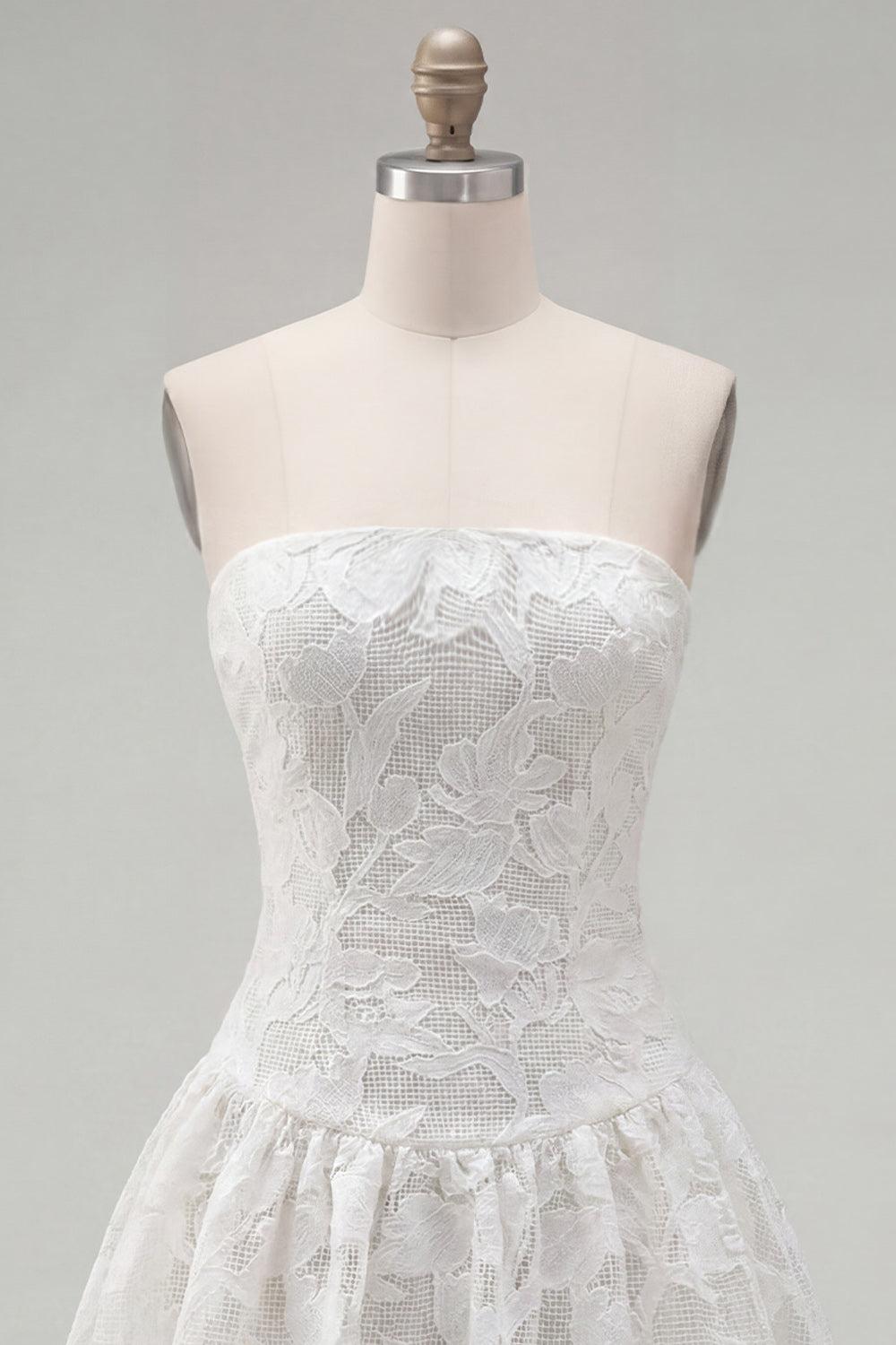 Dressystars White Floral Strapless A-Line Short Homecoming Dress
