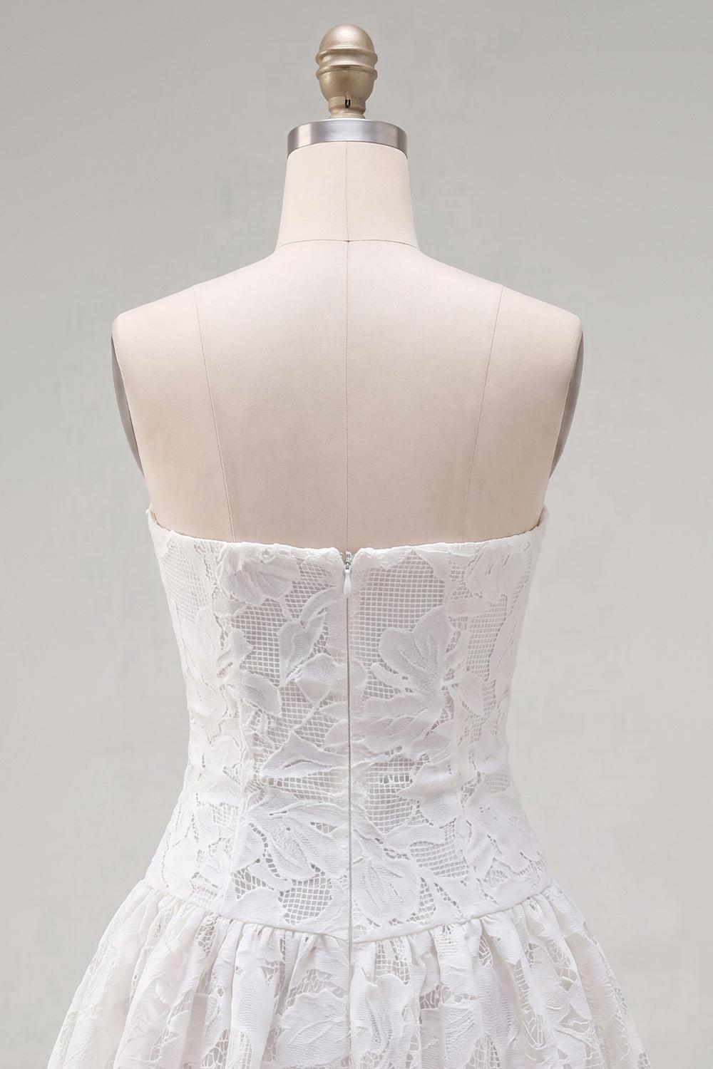 Dressystars White Floral Strapless A-Line Short Homecoming Dress