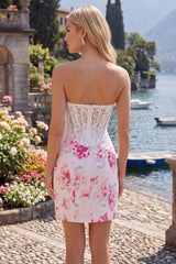 Dressystars White & Fuchsia Floral Sweetheart Lace Corset Tight Short Homecoming Dress