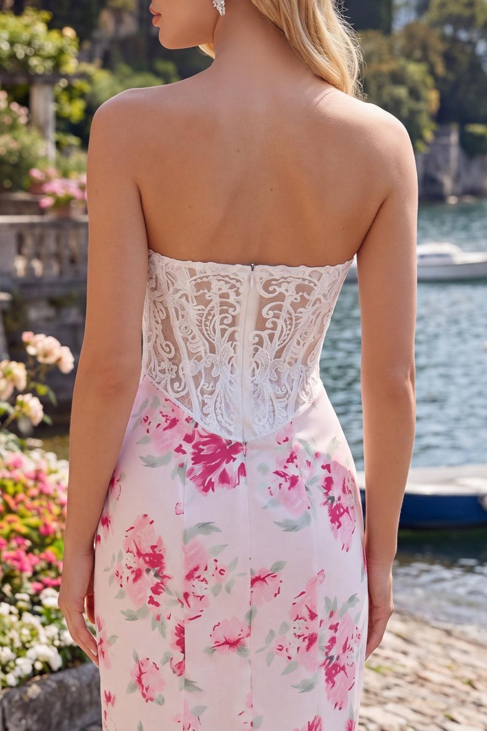 Dressystars White & Fuchsia Floral Sweetheart Lace Corset Tight Short Homecoming Dress