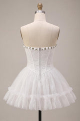 Dressystars White Lace A-Line Corset Short Homecoming Dress with 3D Flowers