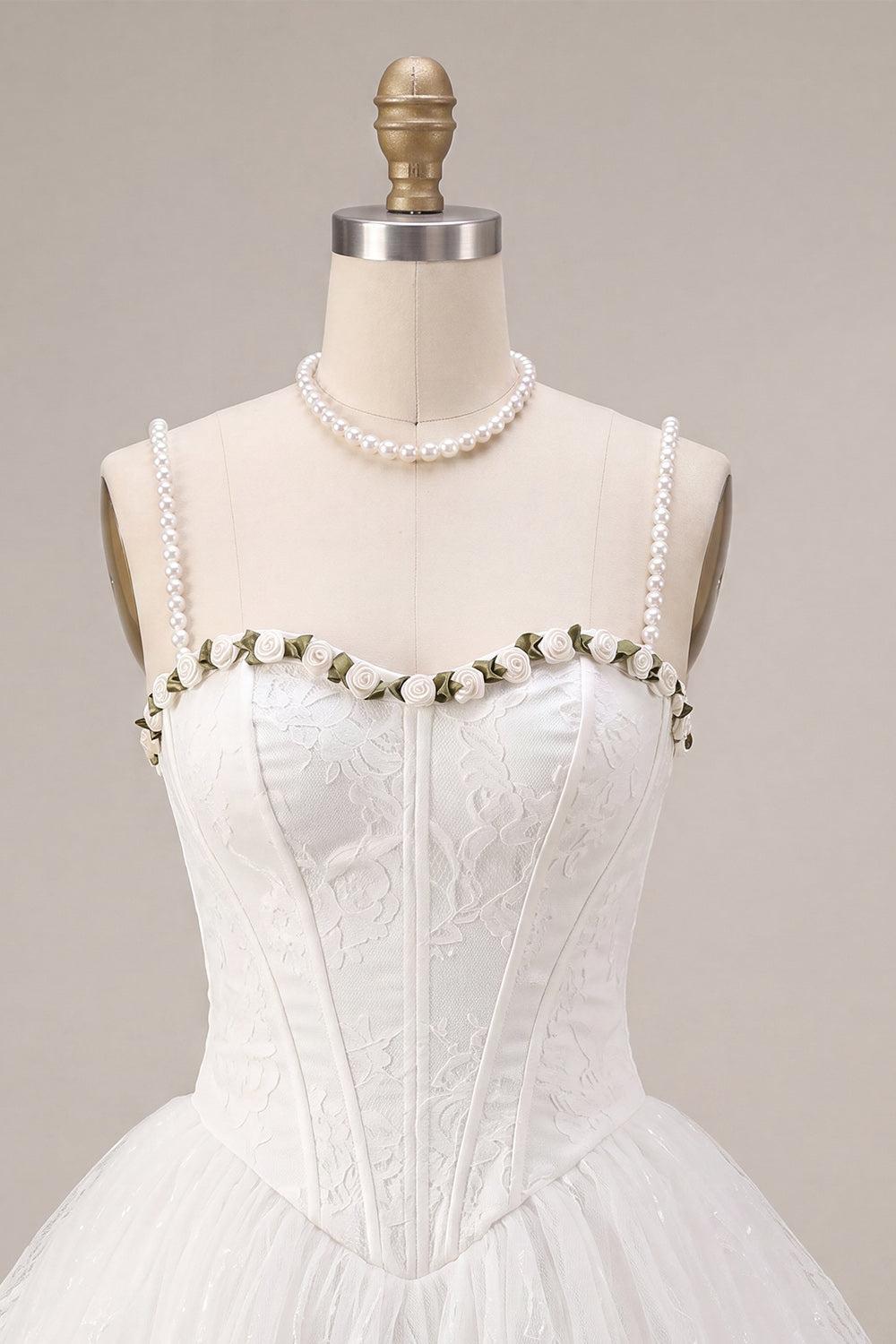 Dressystars White Lace A-Line Corset Short Homecoming Dress with 3D Flowers