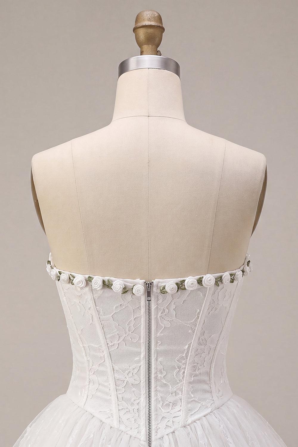 Dressystars White Lace A-Line Corset Short Homecoming Dress with 3D Flowers