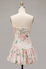Dressystars White Pink Flower A-Line Sequin Short Homecoming Dress with Neck Scarf