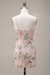Dressystars White Pink Flower Tight Fringed Sequin Short Homecoming Dress