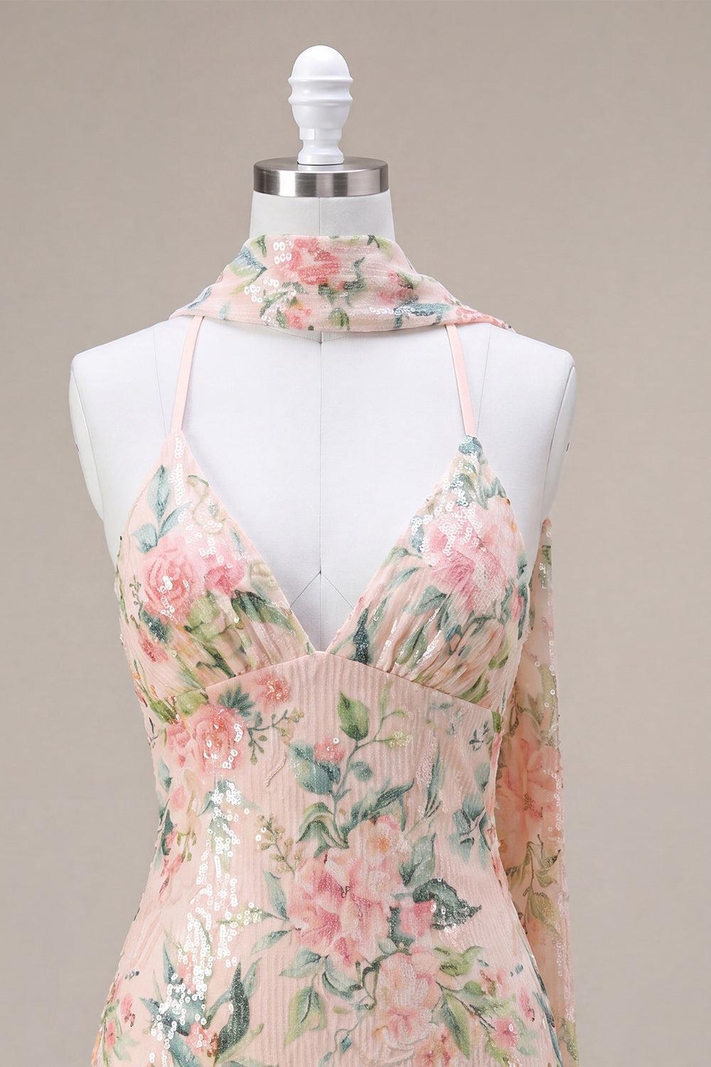 Dressystars White Pink Flower Tight Fringed Sequin Short Homecoming Dress