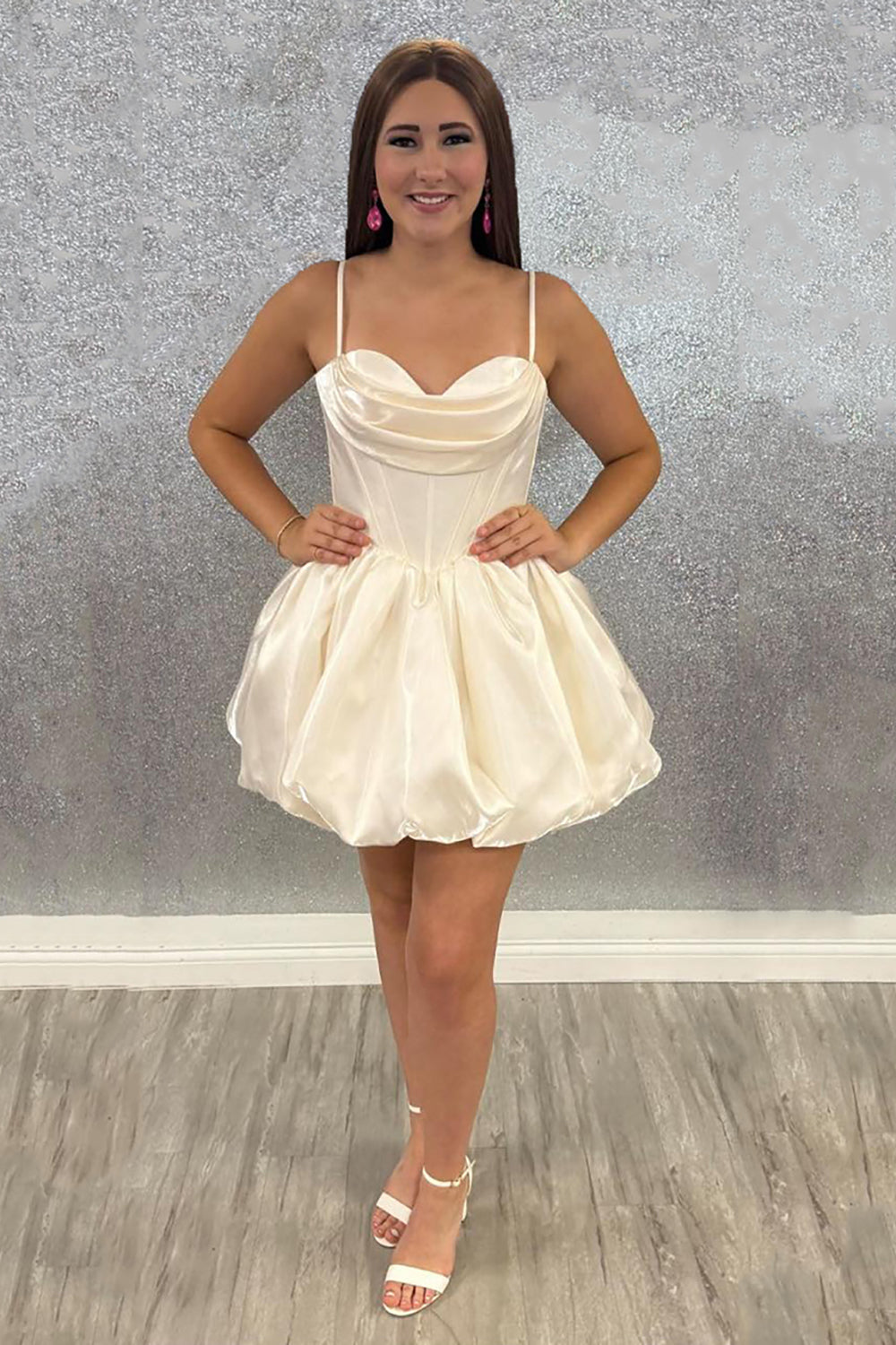 Dressystars White Satin A Line Homecoming Dresses Short Corset Cocktail Dresses