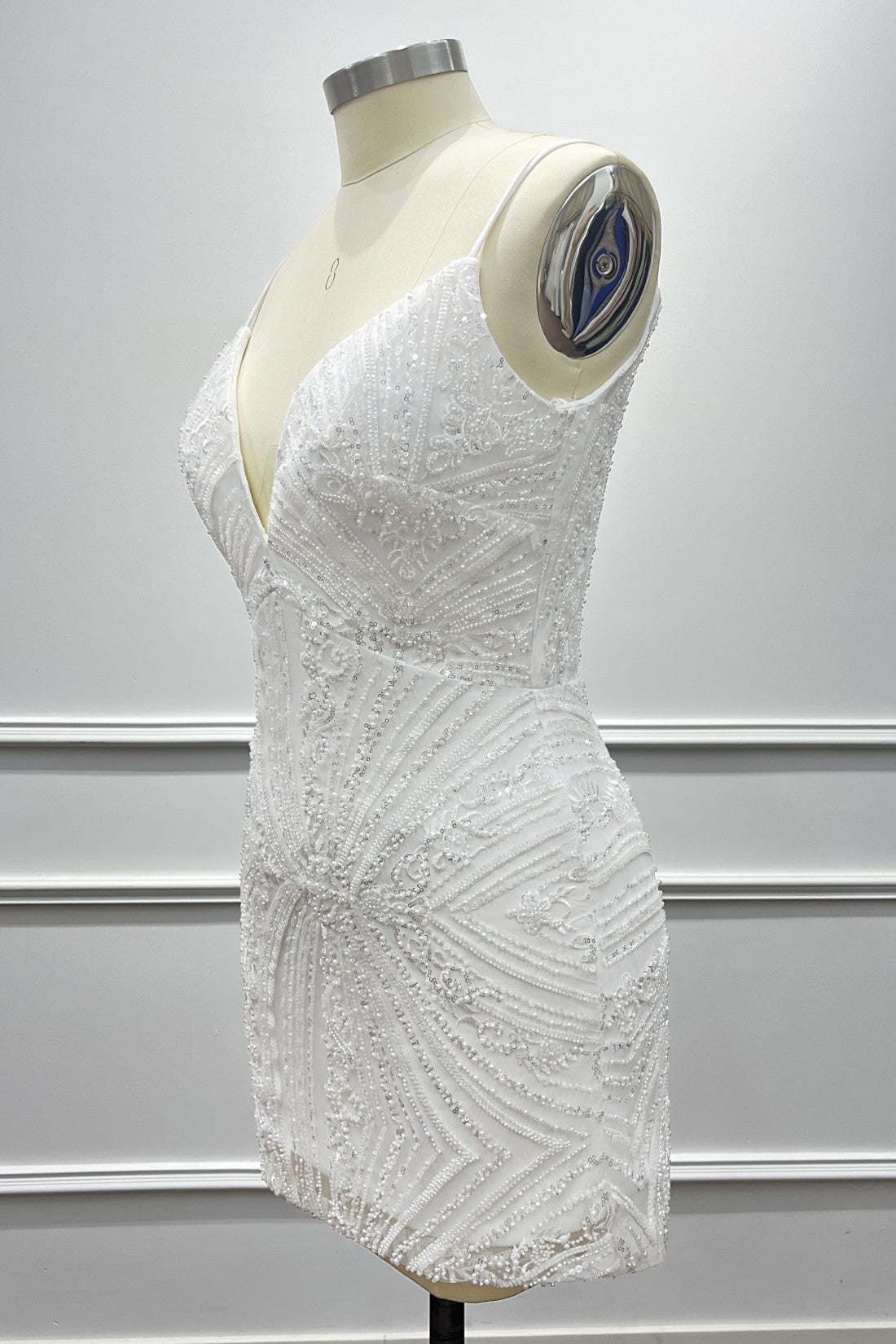 Dressystars White Sequin Homecoming Dress Spaghetti Straps Bodycon Short Cocktail Dress