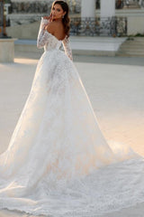 Dressystars White Wedding Dress A Line Off The Shoulder Lace Bridal Gown With Sleeves