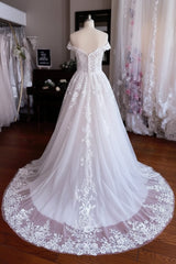 Dressystars White Wedding Dress A Line Off The Shoulder Sleeveless Bridal Gown With Lace