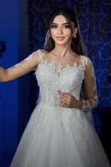 Dressystars White Wedding Dress A Line Sweetheart Sleeves Tulle Bridal Gown With Appliques
