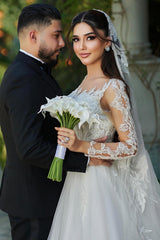 Dressystars White Wedding Dress A Line Sweetheart Sleeves Tulle Bridal Gown With Appliques