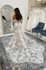 Dressystars White Wedding Dress Lace Mermaid Sweetheart Sleeveless Sweep Train Tulle Bridal Gown With Appliques