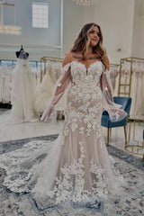 Dressystars White Wedding Dress Lace Mermaid Sweetheart Sleeveless Sweep Train Tulle Bridal Gown With Appliques