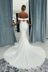 Dressystars White Wedding Dress Mermaid Strapless Off The Shoulder Satin Bridal Gown