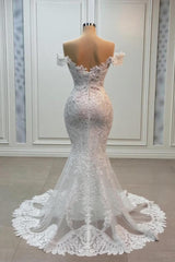 Dressystars White Wedding Dress Mermaid Sweetheart Off The Shoulder Lace Tulle Bridal Gown With Appliques