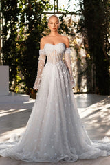 Dressystars White Wedding Dress Sweetheart A Line Sleeveless Sequined Sweep Train Tulle Bridal Gown With 3D Flowers